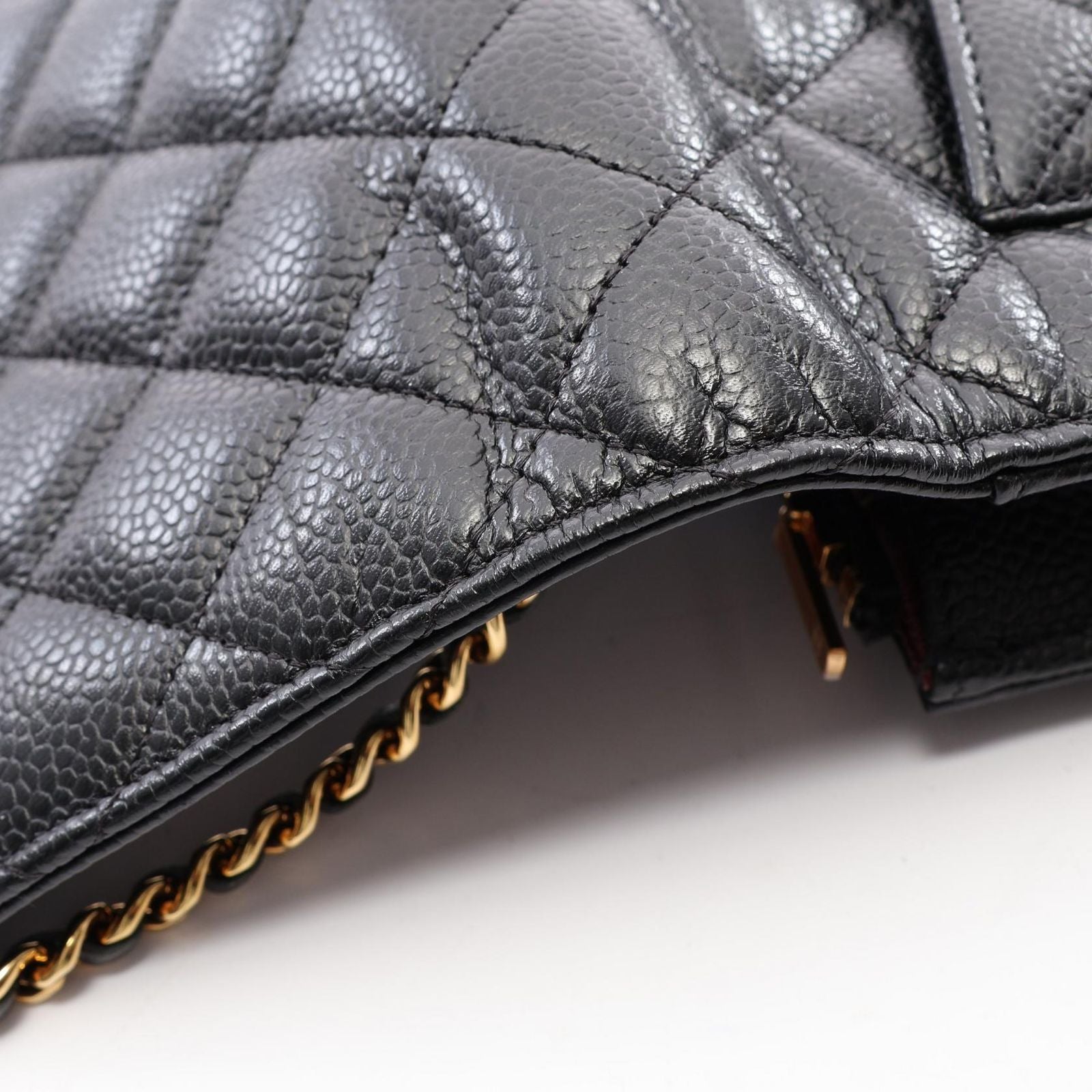 Chanel Shoulder Bag Quilted Black Caviar Leather Chain Wallet — view 7