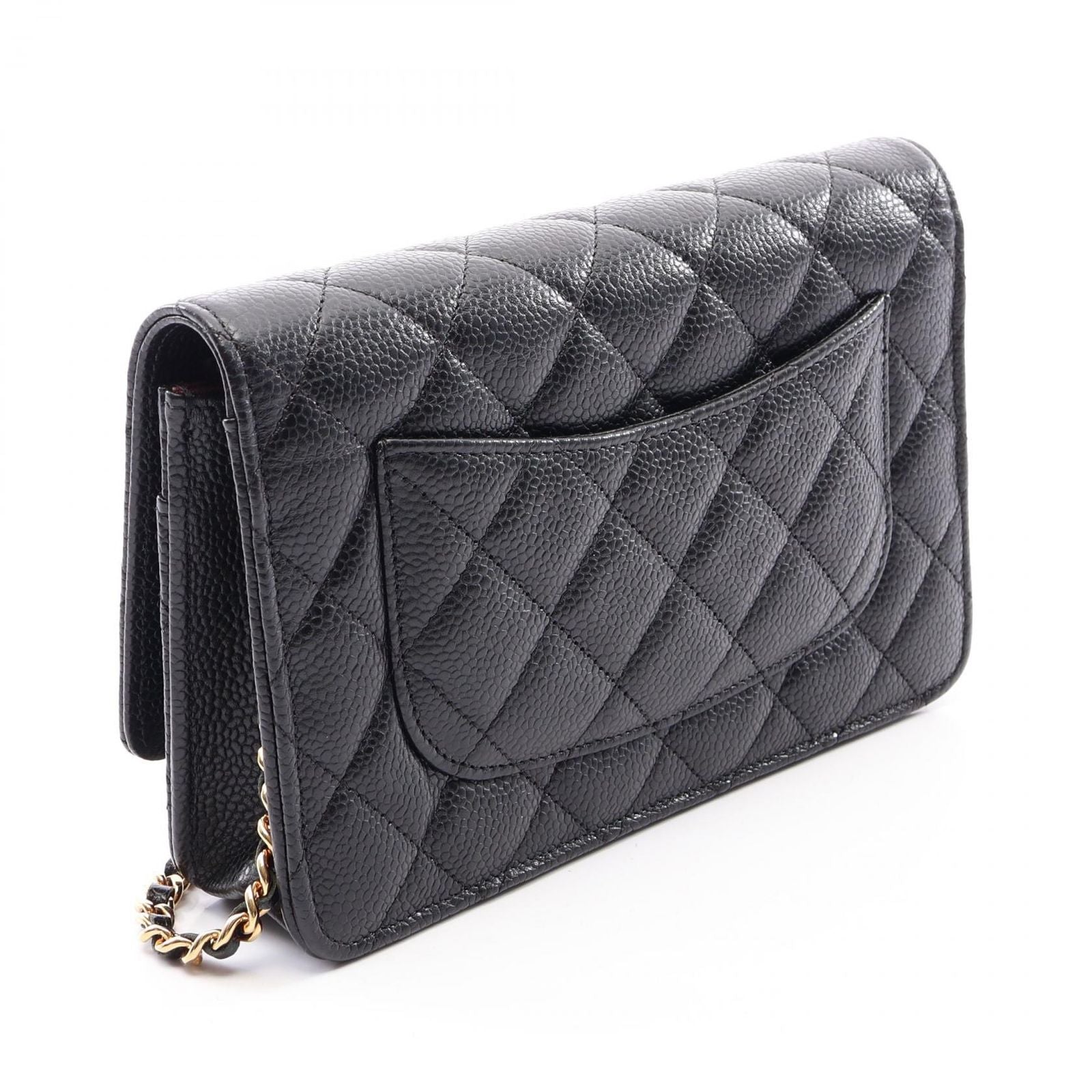 Chanel Shoulder Bag Quilted Black Caviar Leather Chain Wallet — view 2
