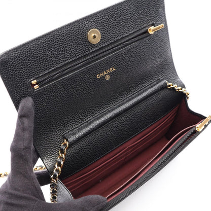 Chanel Shoulder Bag Quilted Black Caviar Leather Chain Wallet — view 3