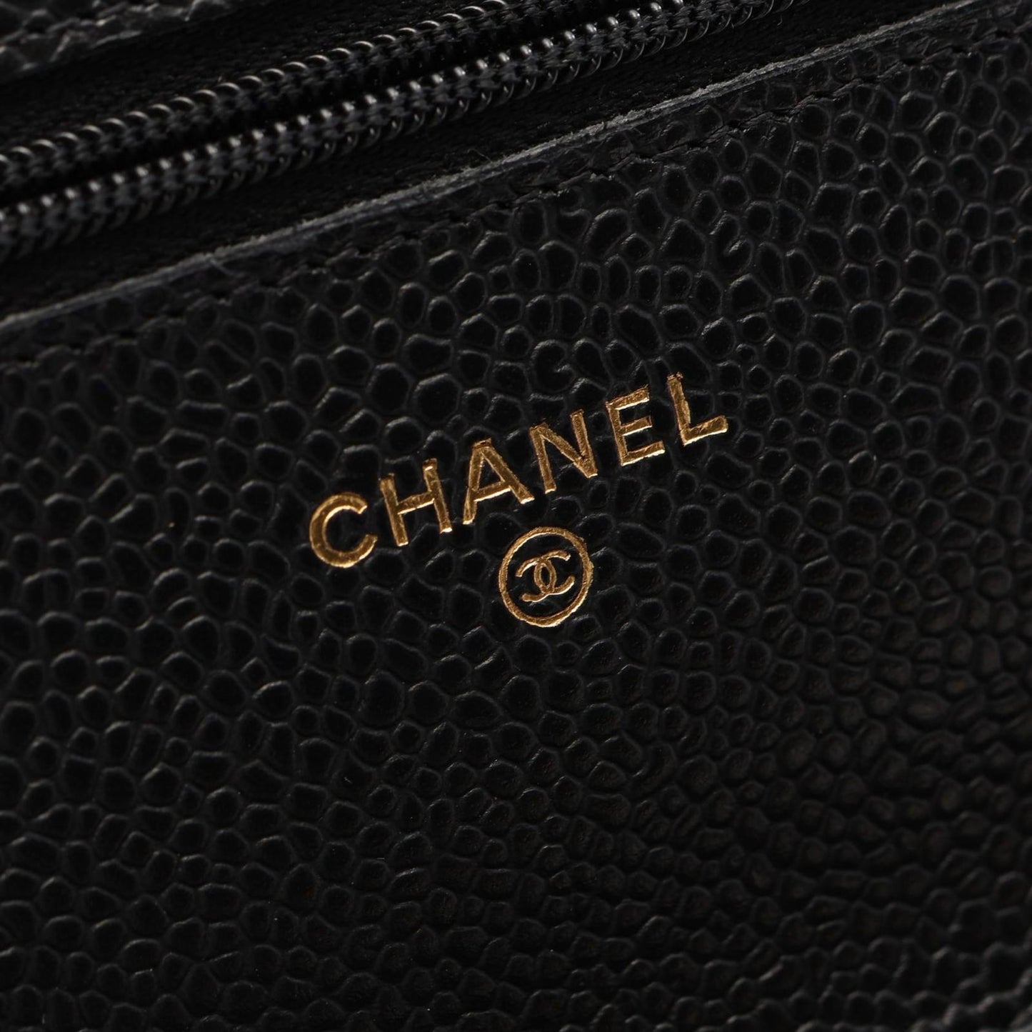 Chanel Shoulder Bag Quilted Black Caviar Leather Chain Wallet — view 4