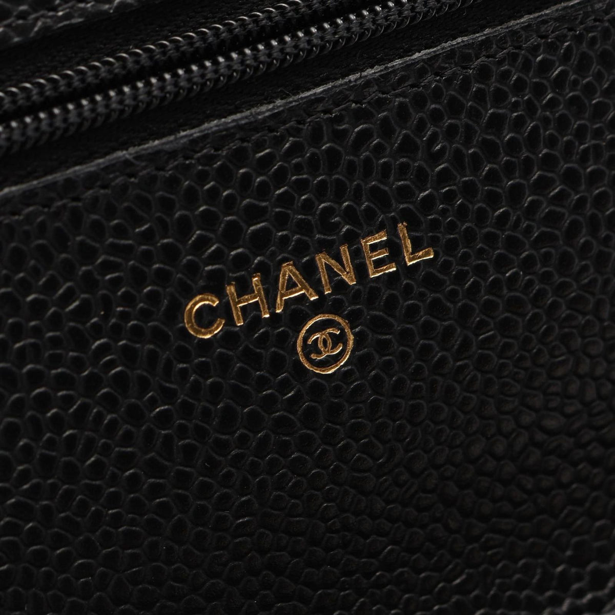 Chanel Shoulder Bag Quilted Black Caviar Leather Chain Wallet — view 4
