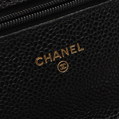 Chanel Shoulder Bag Quilted Black Caviar Leather Chain Wallet — view 4