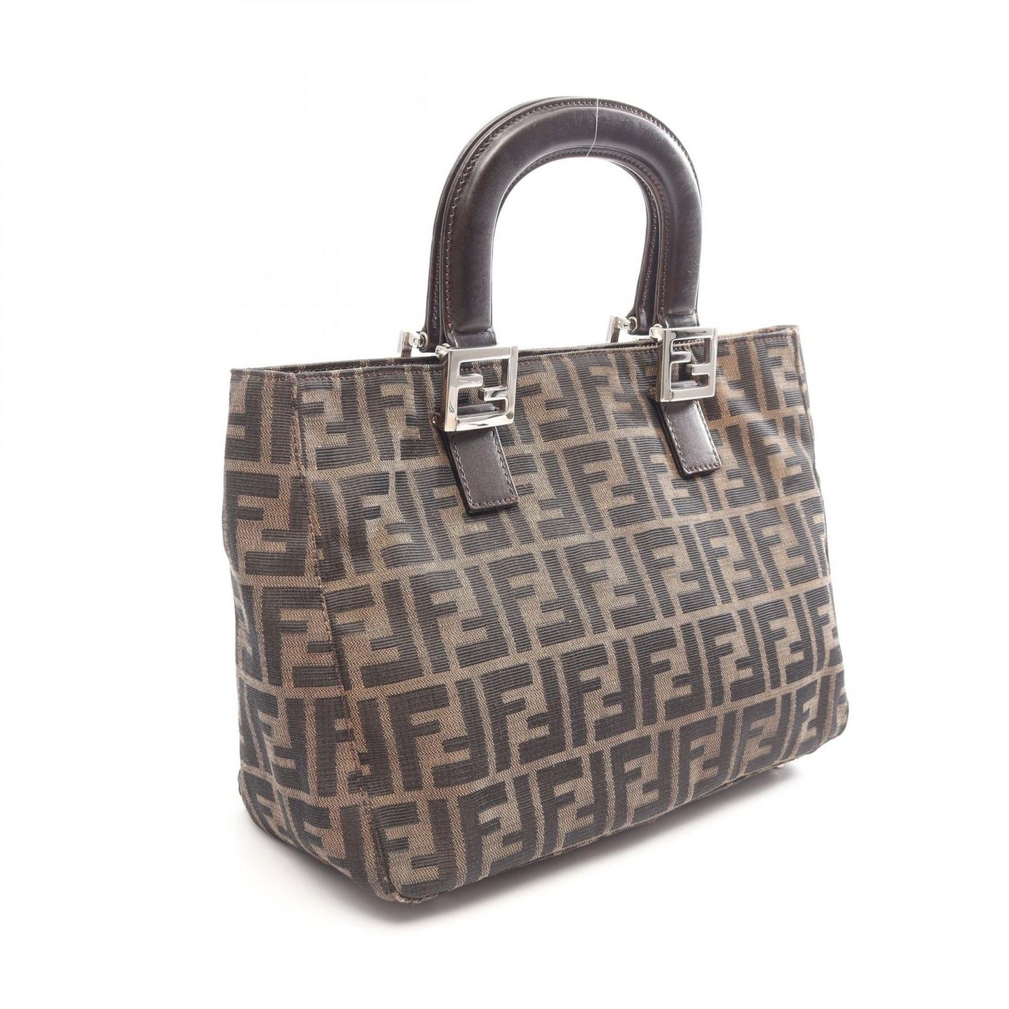 Fendi Tote Zucca Brown Black Canvas Leather Handbag — view 2