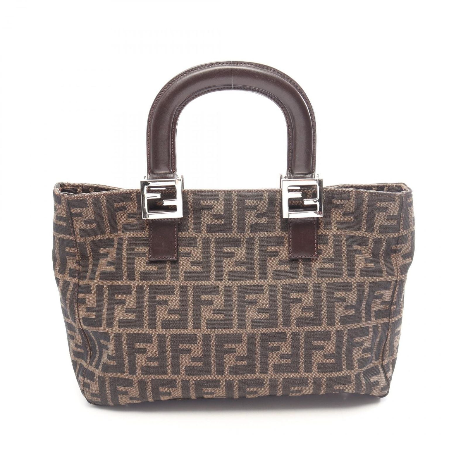Fendi Tote Zucca Brown Black Canvas Leather Handbag