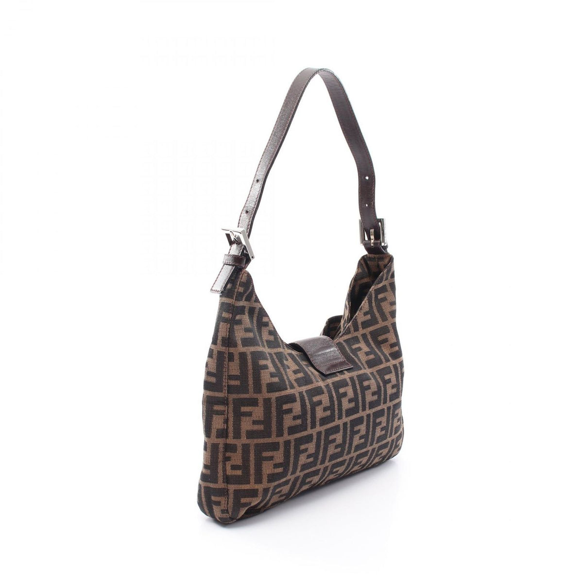 Fendi Shoulder Bag Zucca Brown Black Canvas Leather — view 2
