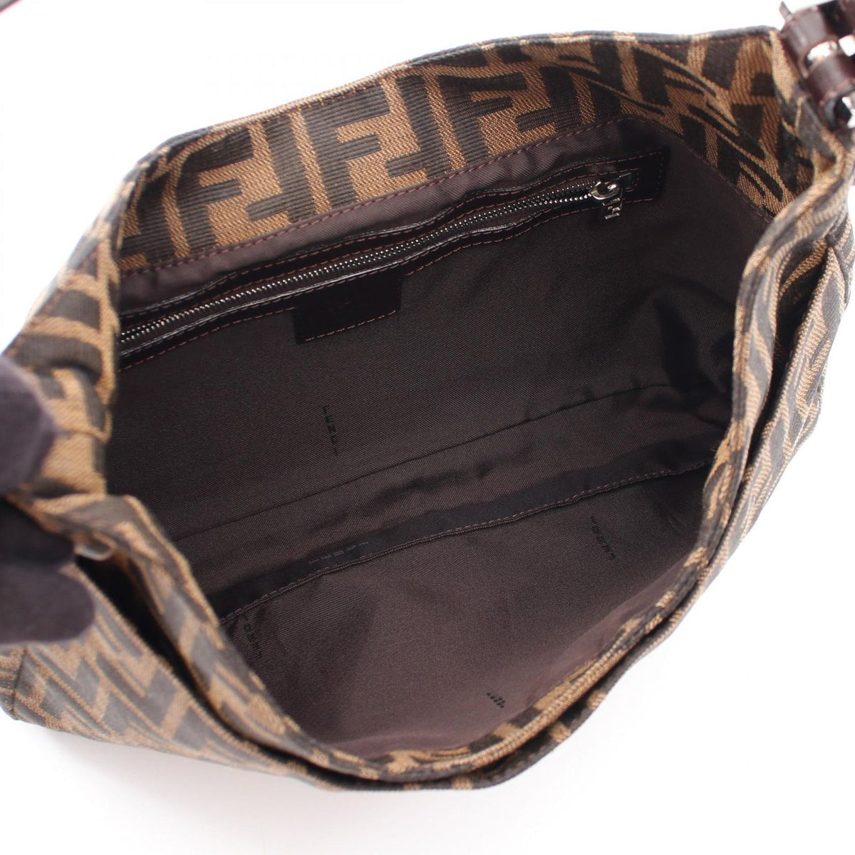 Fendi Shoulder Bag Zucca Brown Black Canvas Leather — view 3