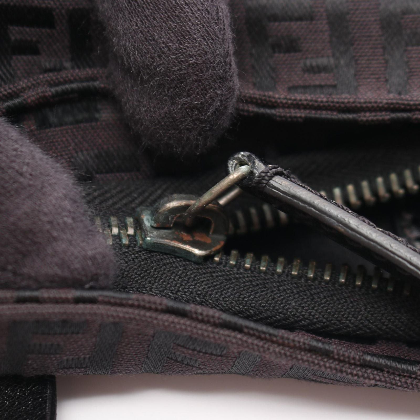 Fendi Tote Zucchino Black Canvas Leather — view 8