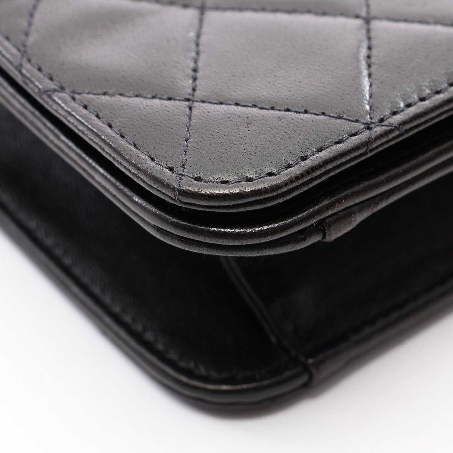 Chanel Shoulder Bag Mini Quilted Push Lock Full Flap Black Lambskin Small Chain — view 8
