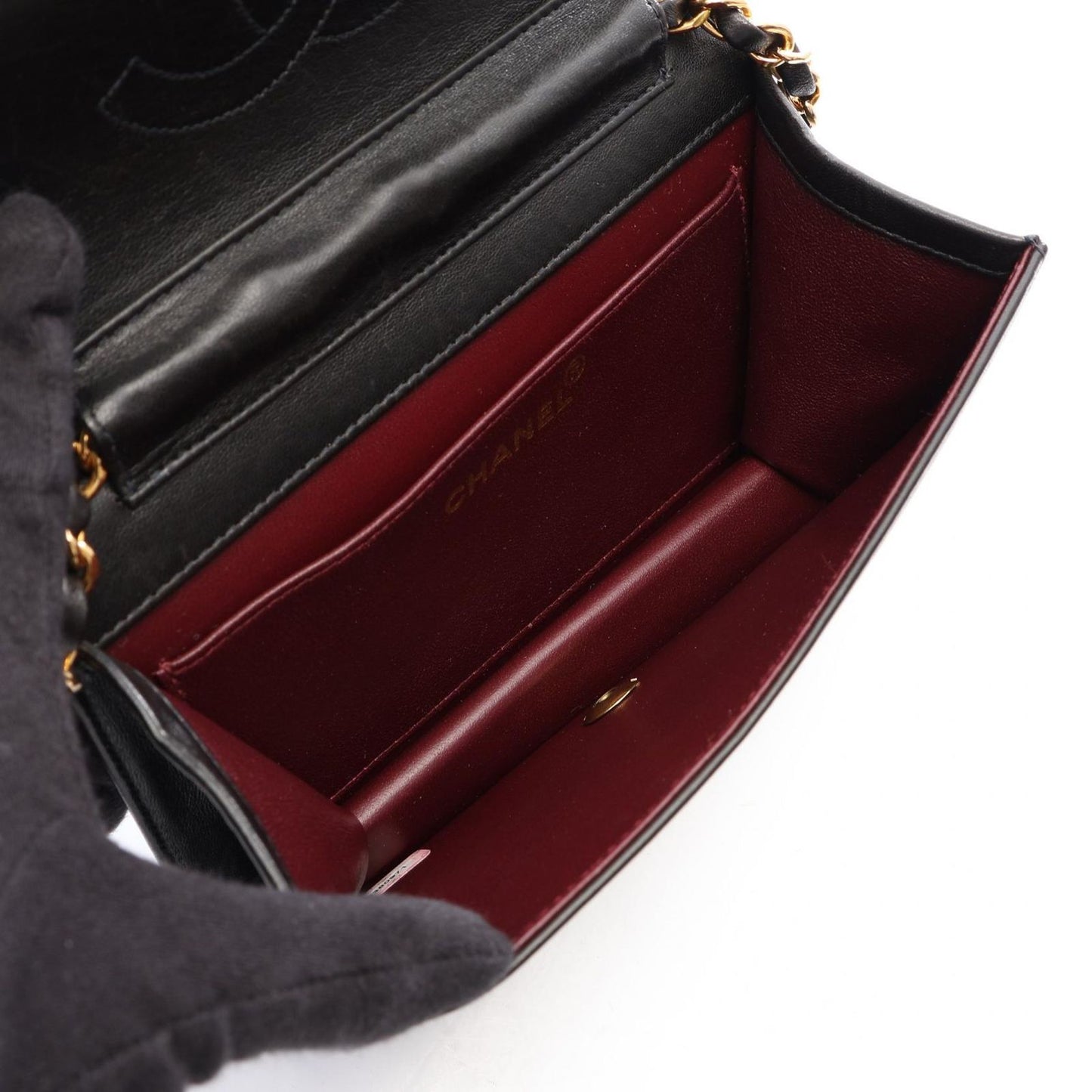 Chanel Shoulder Bag Mini Quilted Push Lock Full Flap Black Lambskin Small Chain — view 3