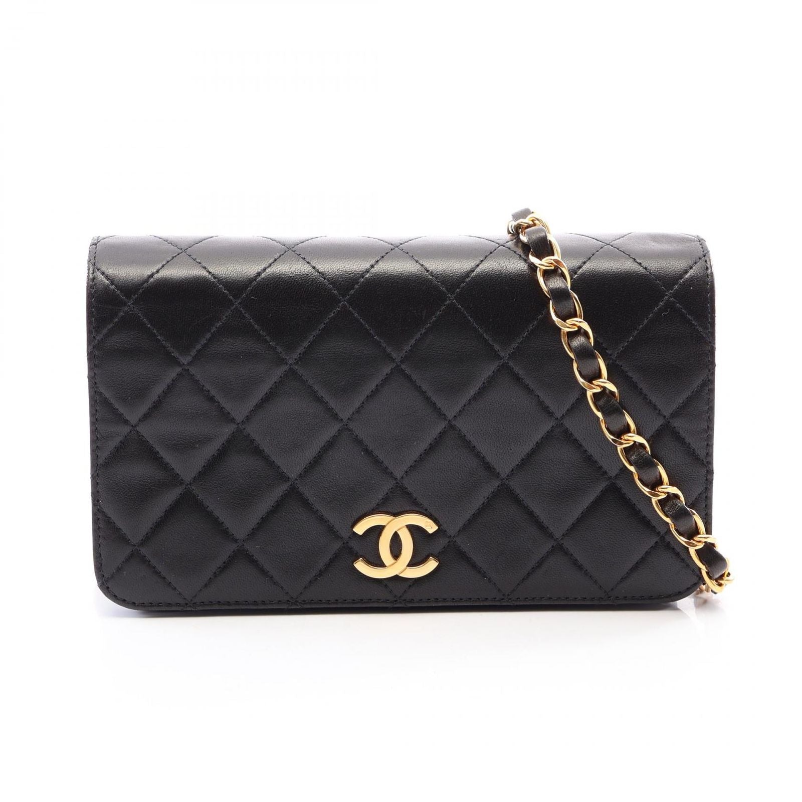 Chanel Shoulder Bag Mini Quilted Push Lock Full Flap Black Lambskin Small Chain