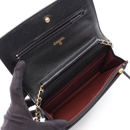 Chanel Shoulder Bag Quilted Black Caviar Leather Chain Wallet — view 3