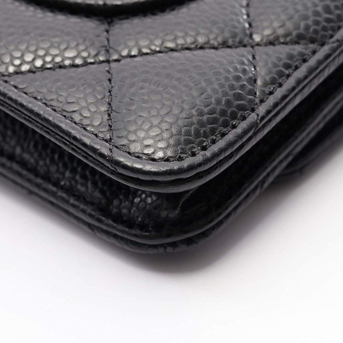 Chanel Shoulder Bag Quilted Black Caviar Leather Chain Wallet — view 6