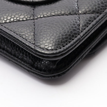 Chanel Shoulder Bag Quilted Black Caviar Leather Chain Wallet — view 6