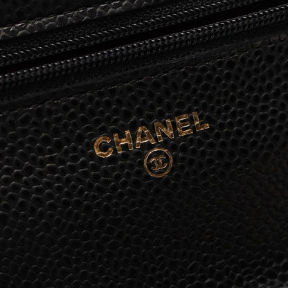 Chanel Shoulder Bag Quilted Black Caviar Leather Chain Wallet — view 4