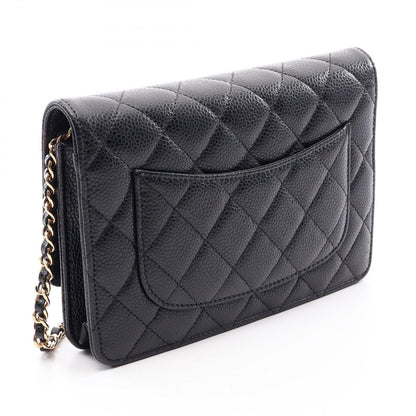 Chanel Shoulder Bag Quilted Black Caviar Leather Chain Wallet — view 2