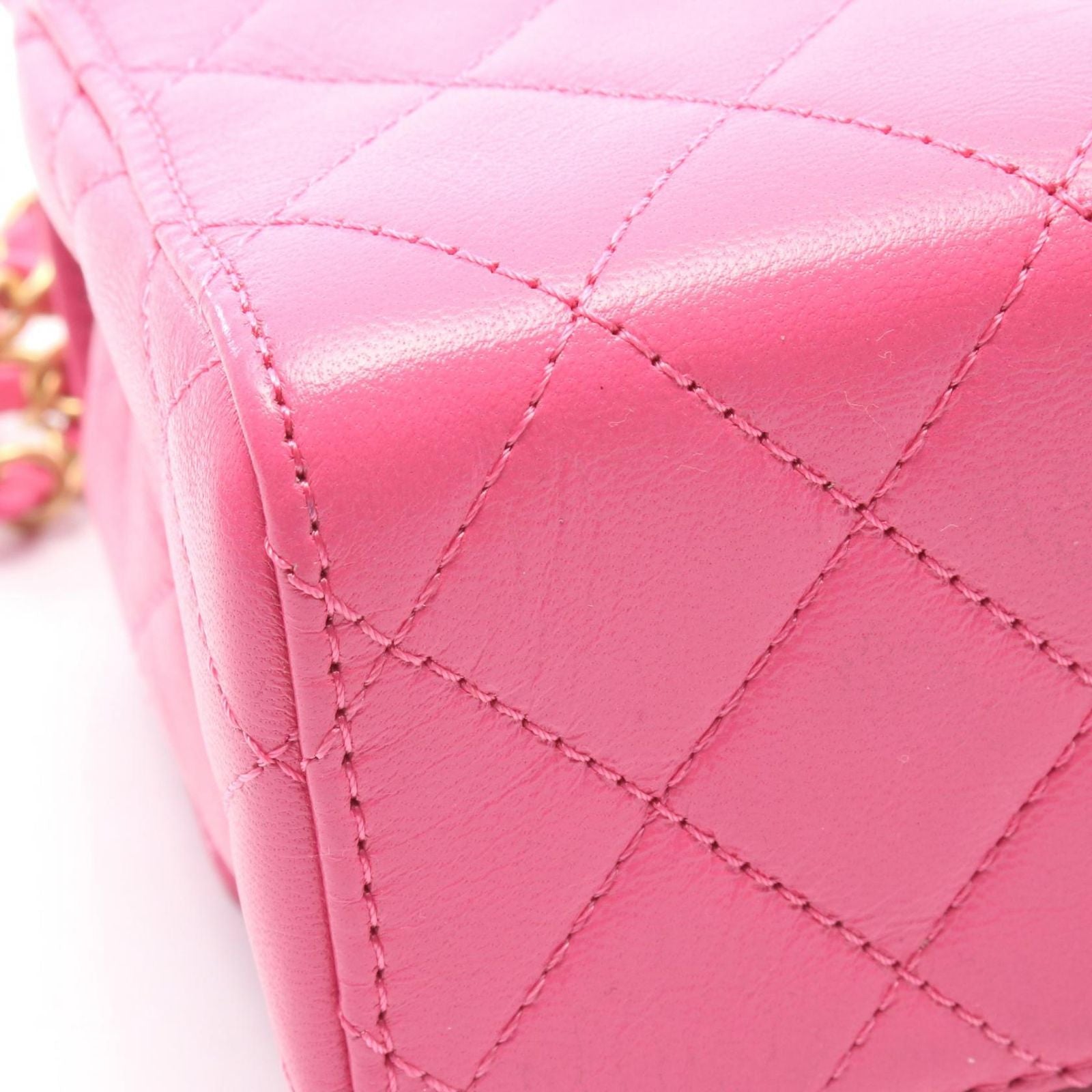 Chanel Shoulder Bag Quilted Mini Flap Chain Pink Leather — view 7