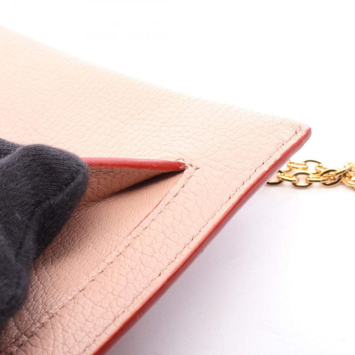 Miu Miu Pouch Madras Love Envelope Pink Beige Leather Matras Chain Card Case — view 7