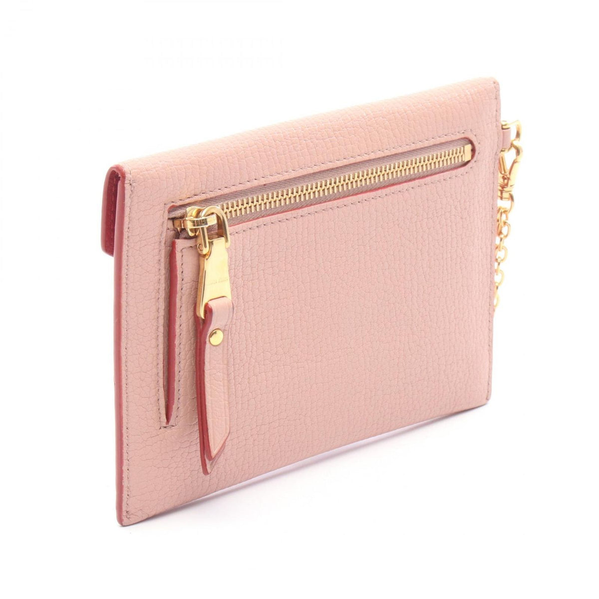 Miu Miu Pouch Madras Love Envelope Pink Beige Leather Matras Chain Card Case — view 2