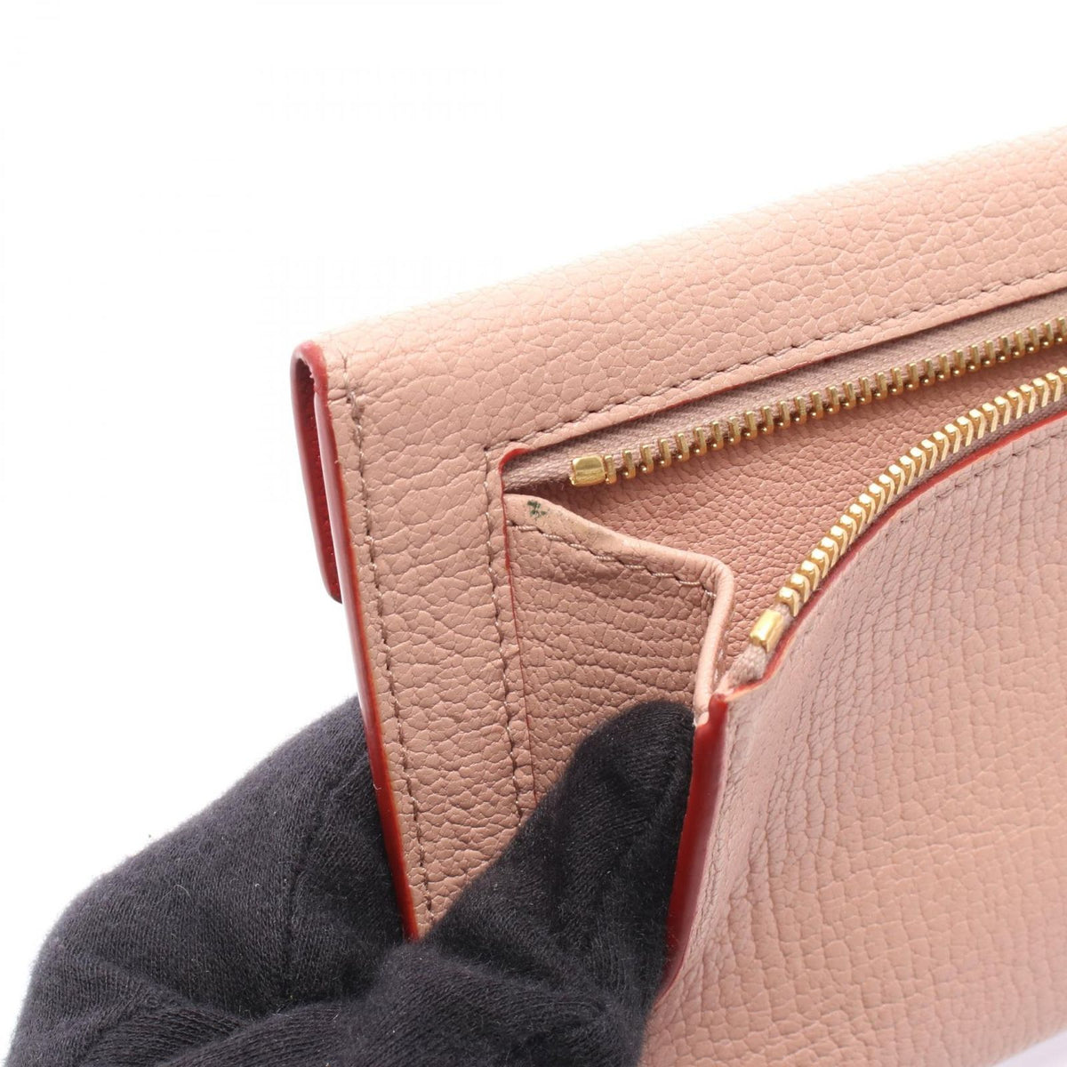 Miu Miu Pouch Madras Love Envelope Pink Beige Leather Matras Chain Card Case — view 6
