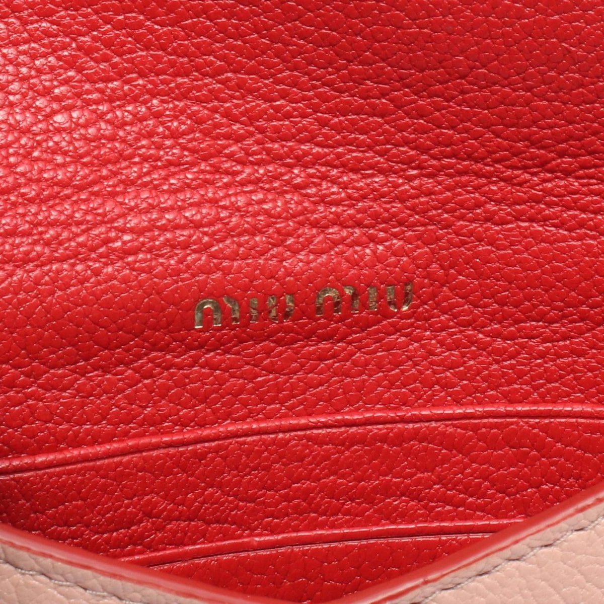 Miu Miu Pouch Madras Love Envelope Pink Beige Leather Matras Chain Card Case — view 5