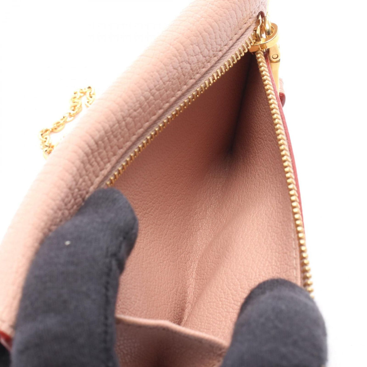 Miu Miu Pouch Madras Love Envelope Pink Beige Leather Matras Chain Card Case — view 4