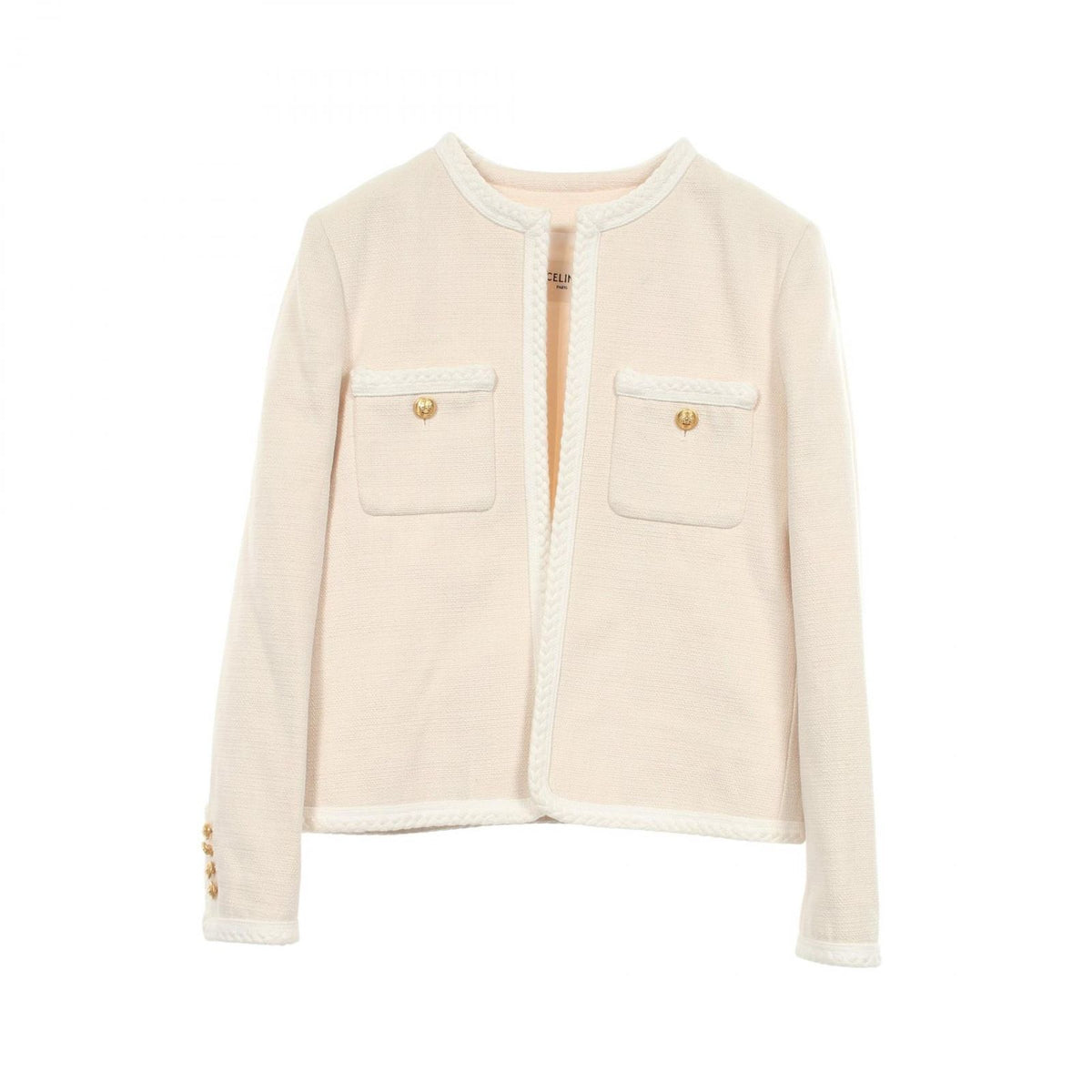 Celine Collarless Jacket Tweed Silk
