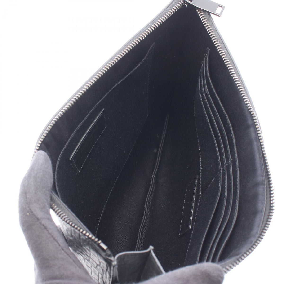 Saint Laurent Paris Clutch Cassandra Zip Tablet Holder Croco Embossed Black — view 3