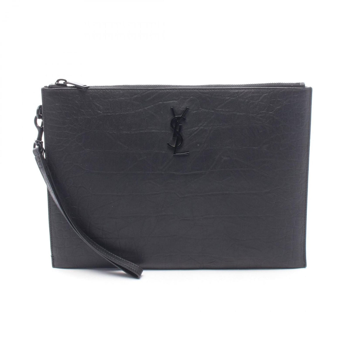 Saint Laurent Paris Clutch Cassandra Zip Tablet Holder Croco Embossed Black