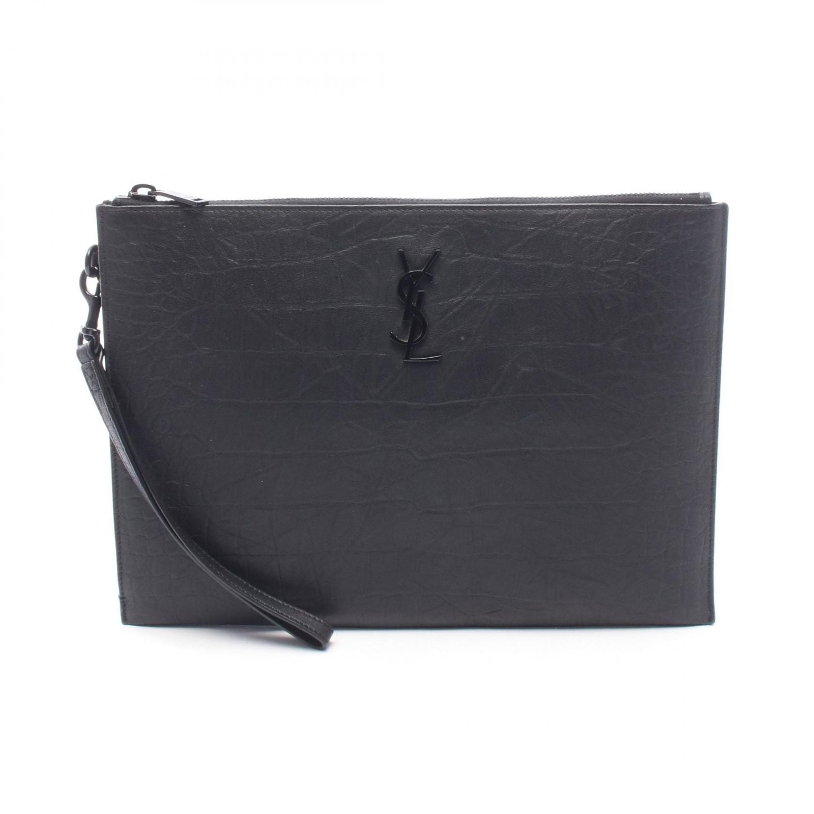 Saint Laurent Paris Clutch Cassandra Zip Tablet Holder Croco Embossed Black