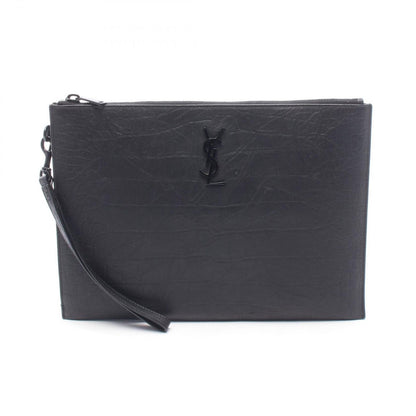 Saint Laurent Paris Clutch Cassandra Zip Tablet Holder Croco Embossed Black