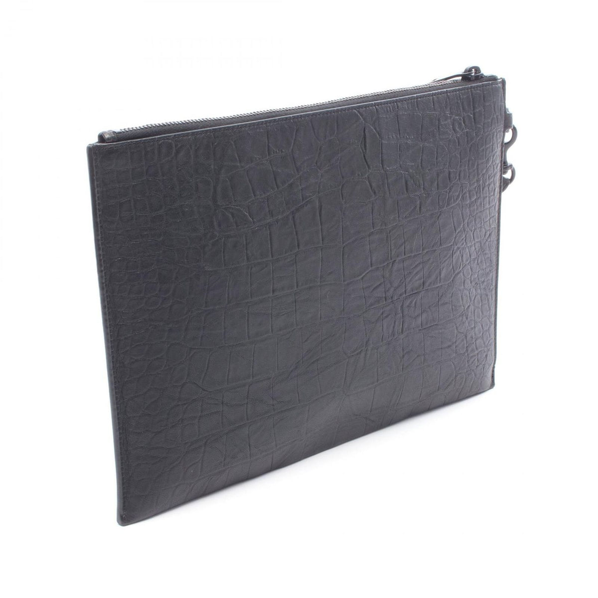 Saint Laurent Paris Clutch Cassandra Zip Tablet Holder Croco Embossed Black — view 2