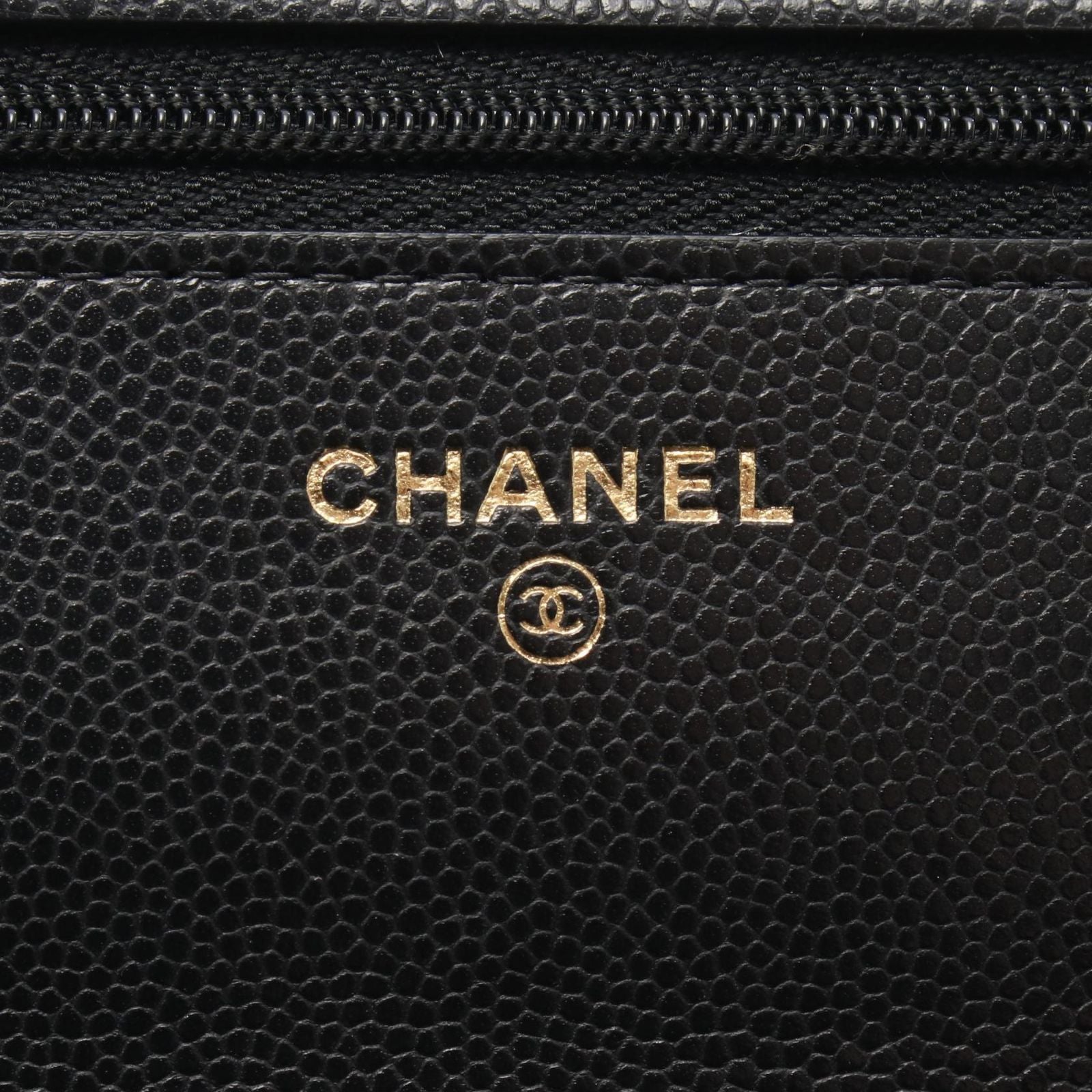 Chanel Shoulder Bag Quilted Black Caviar Leather Chain Wallet — view 4