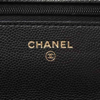 Chanel Shoulder Bag Quilted Black Caviar Leather Chain Wallet — view 4