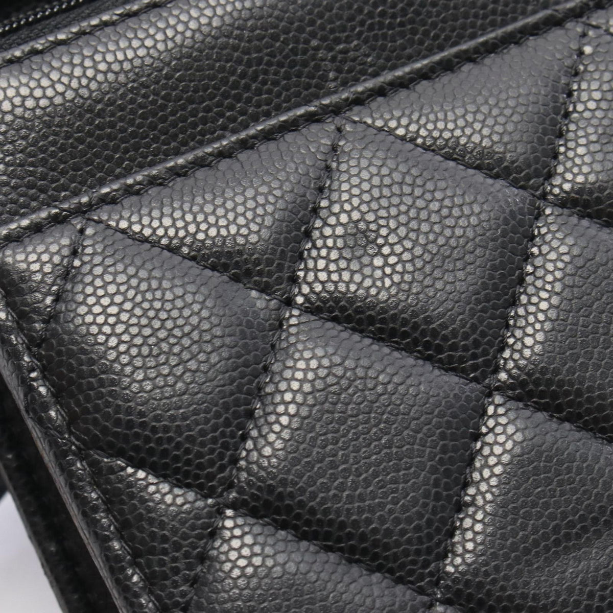 Chanel Shoulder Bag Quilted Black Caviar Leather Chain Wallet — view 7