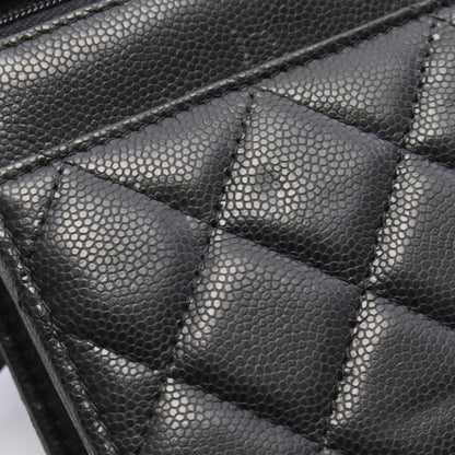 Chanel Shoulder Bag Quilted Black Caviar Leather Chain Wallet — view 7