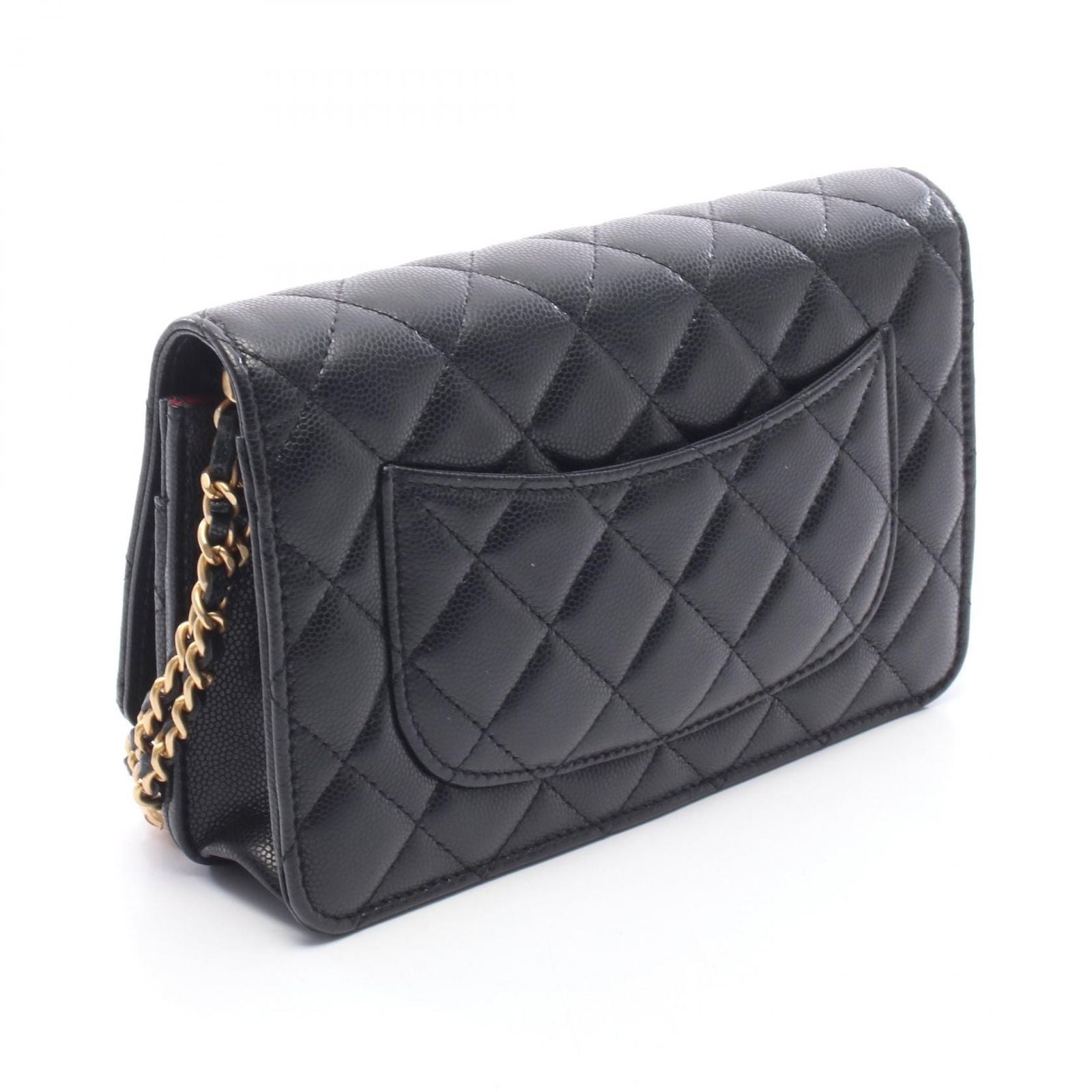 Chanel Shoulder Bag Quilted Black Caviar Leather Chain Wallet — view 2