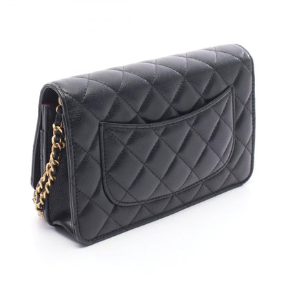 Chanel Shoulder Bag Quilted Black Caviar Leather Chain Wallet — view 2