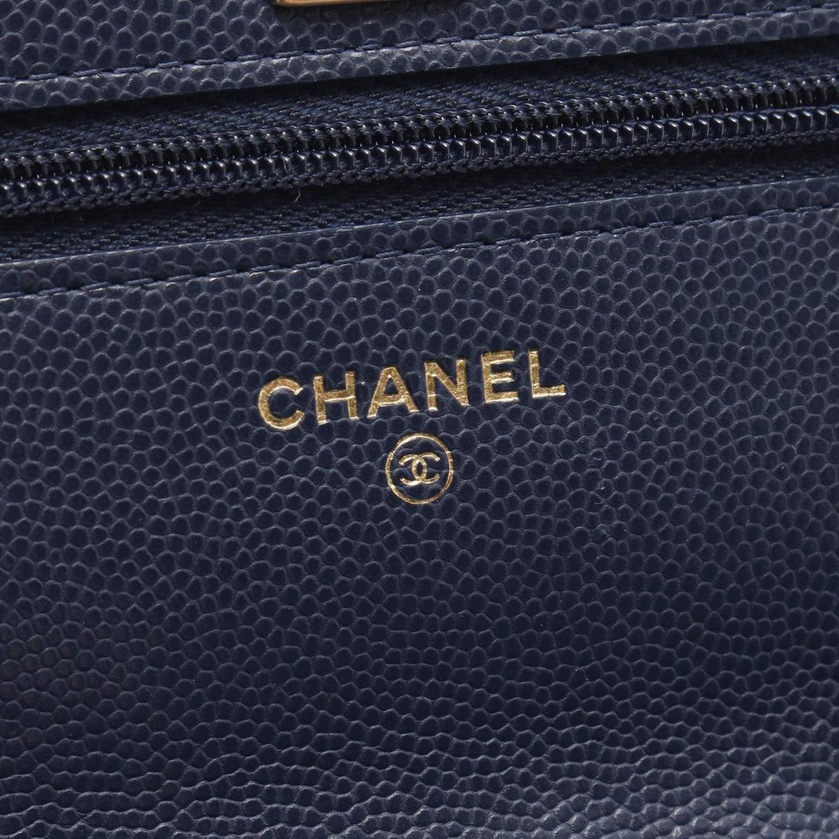 Chanel Shoulder Bag Quilted Navy Caviar Leather Chain Wallet — view 4