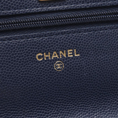 Chanel Shoulder Bag Quilted Navy Caviar Leather Chain Wallet — view 4