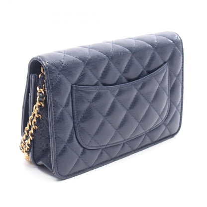 Chanel Shoulder Bag Quilted Navy Caviar Leather Chain Wallet — view 2