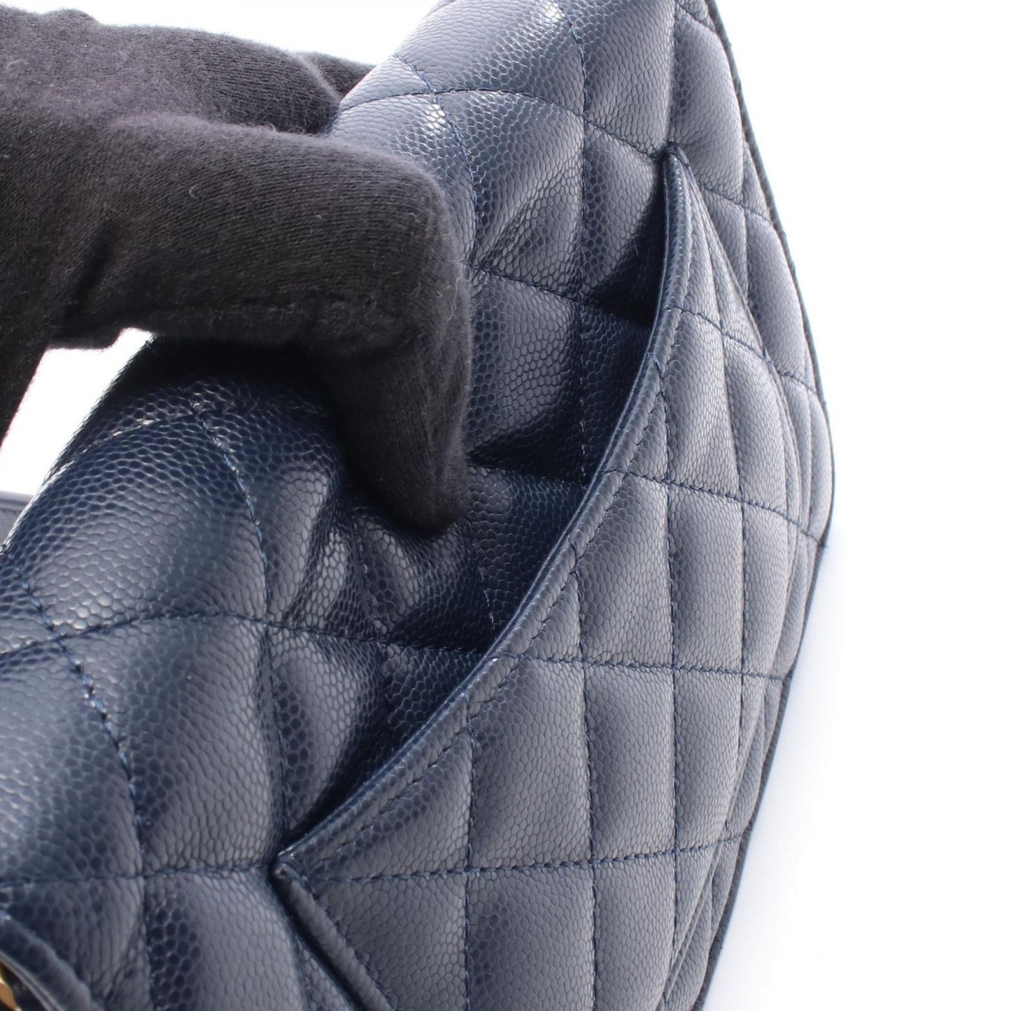Chanel Shoulder Bag Quilted Navy Caviar Leather Chain Wallet — view 6