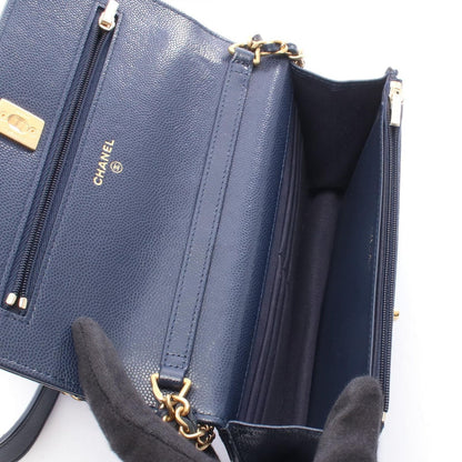 Chanel Shoulder Bag Quilted Navy Caviar Leather Chain Wallet — view 3