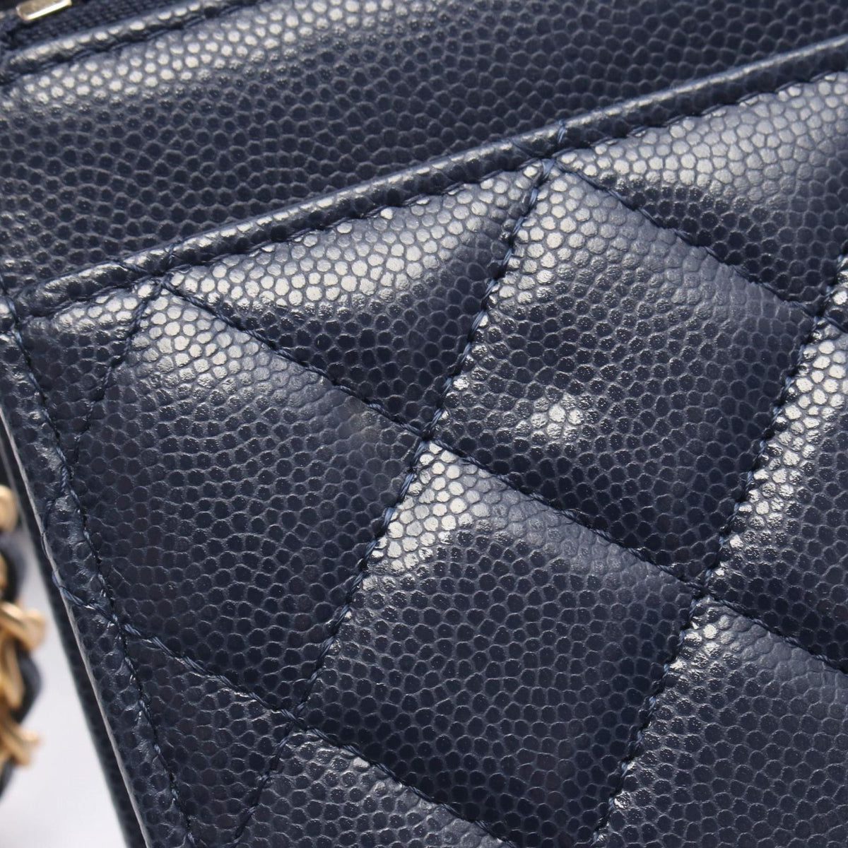 Chanel Shoulder Bag Quilted Navy Caviar Leather Chain Wallet — view 7