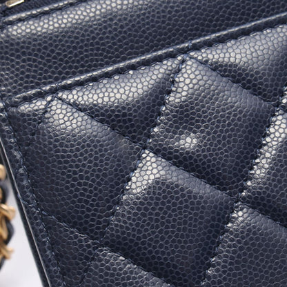 Chanel Shoulder Bag Quilted Navy Caviar Leather Chain Wallet — view 7