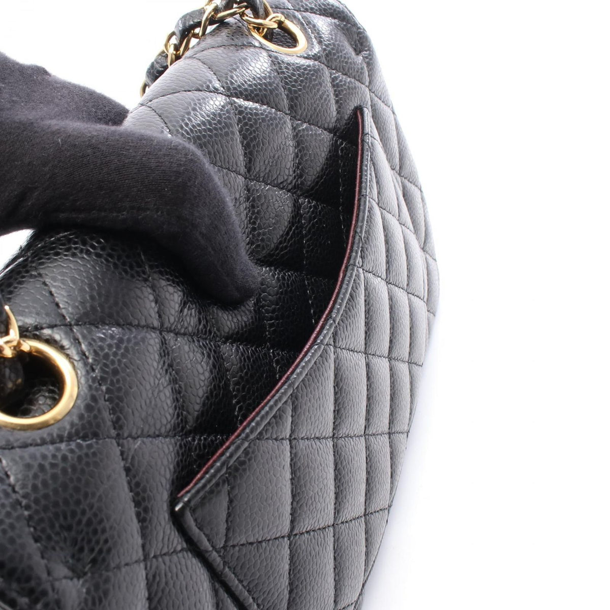 Chanel Shoulder Bag Quilted Double Flap Black Caviar Leather Chain — view 6
