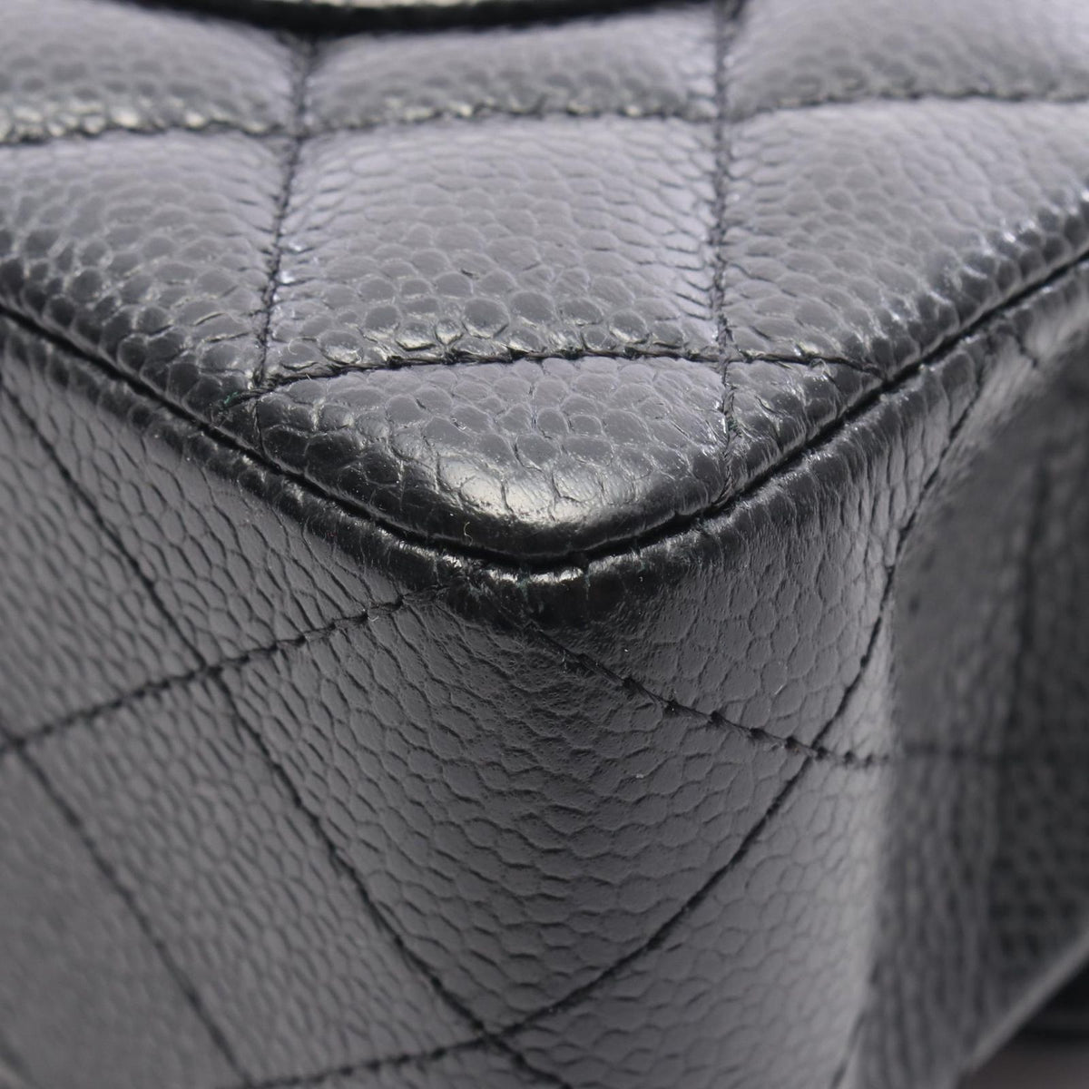 Chanel Shoulder Bag Quilted Double Flap Black Caviar Leather Chain — view 8