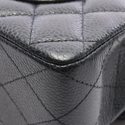 Chanel Shoulder Bag Quilted Double Flap Black Caviar Leather Chain — view 8