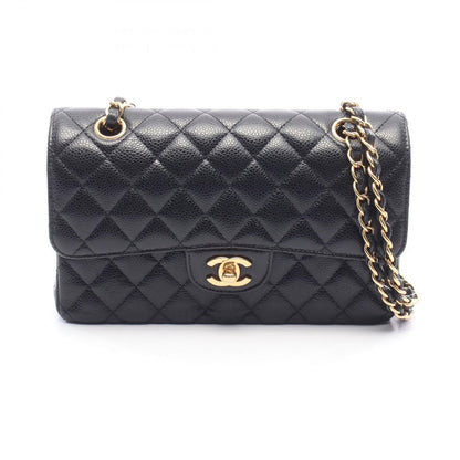 Chanel Shoulder Bag Quilted Double Flap Black Caviar Leather Chain