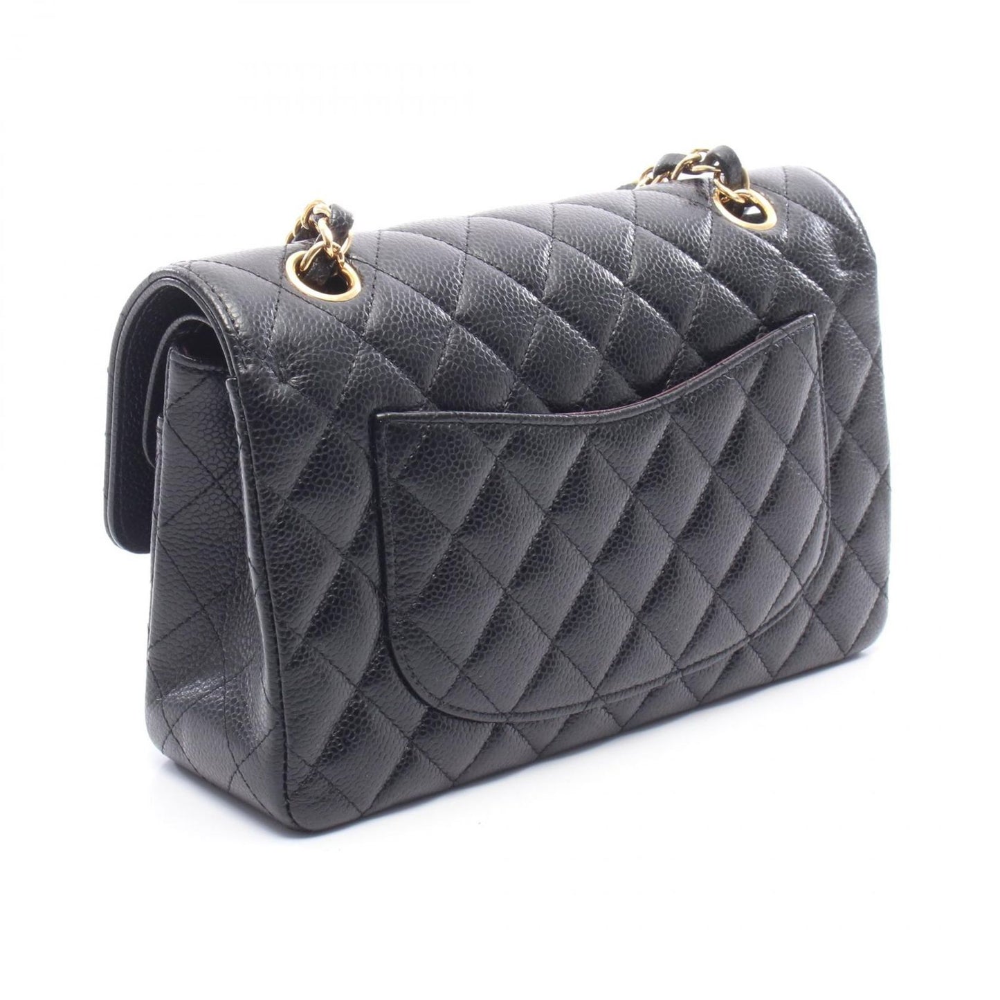 Chanel Shoulder Bag Quilted Double Flap Black Caviar Leather Chain — view 2