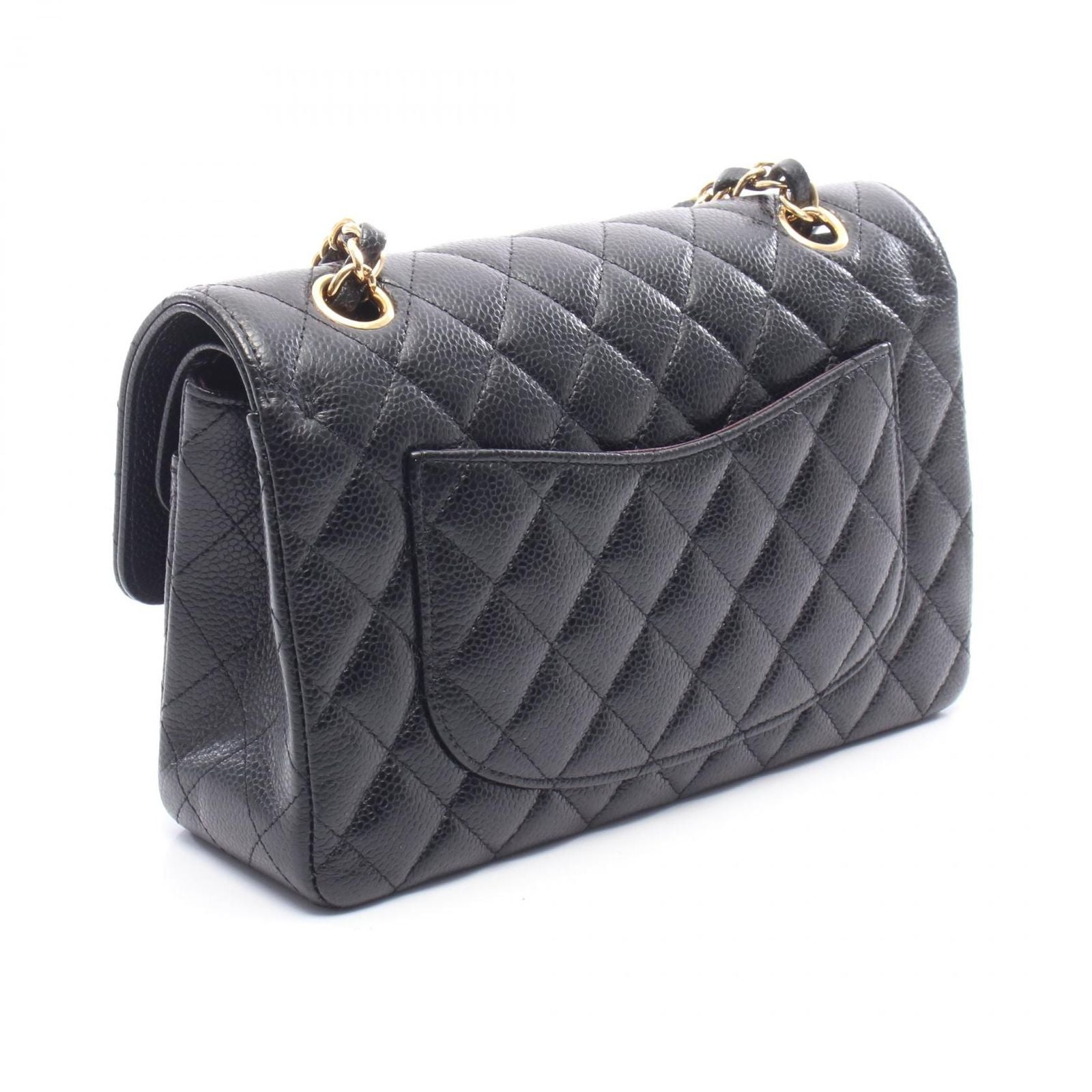 Chanel Shoulder Bag Quilted Double Flap Black Caviar Leather Chain — view 2